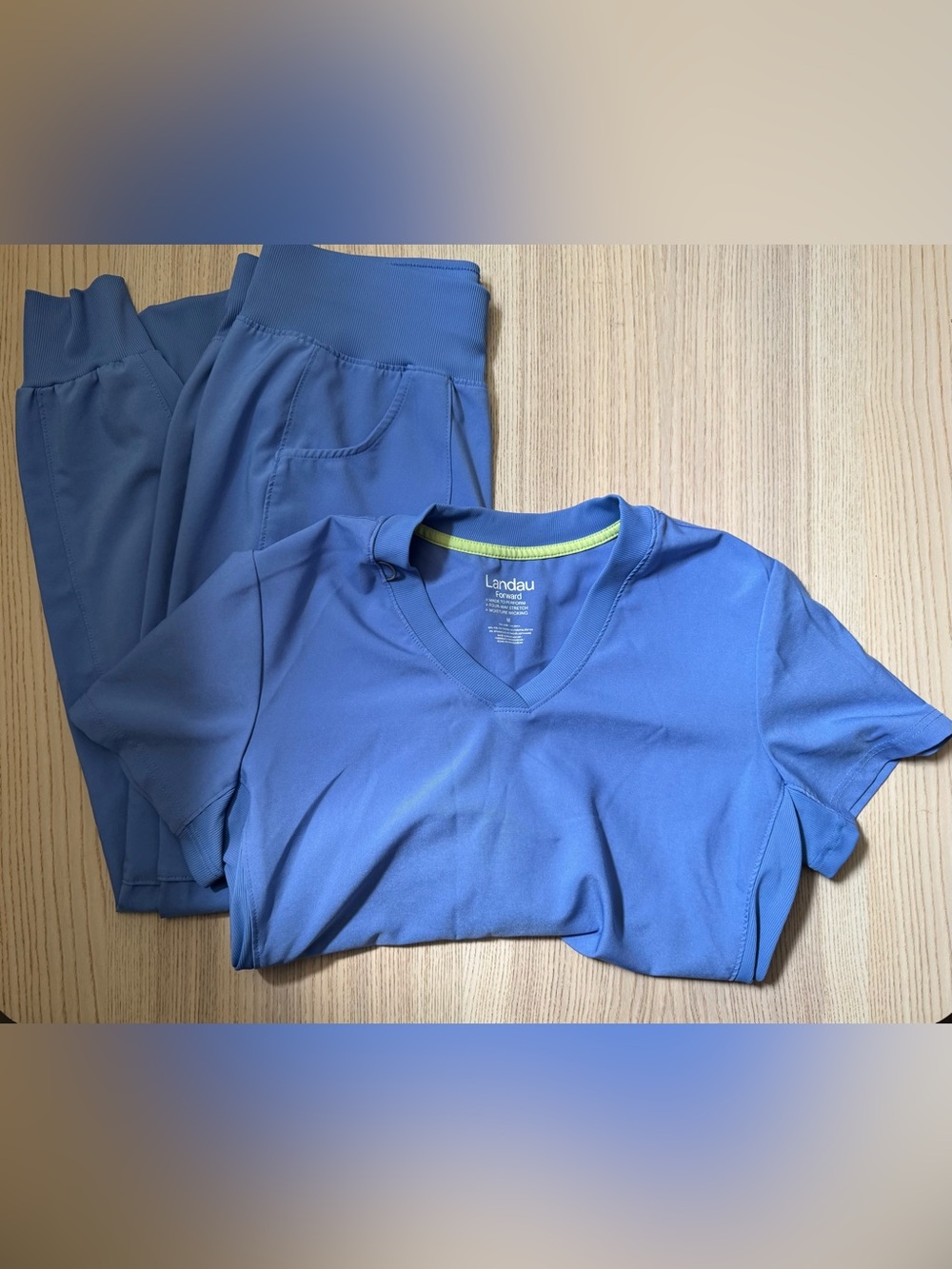 Landau Forward Women’s V-Neck Scrub Top and Jogger bottoms in Blue